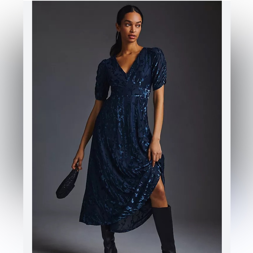 Anthropologie Hutch Puff Sleeve Velvet Dress